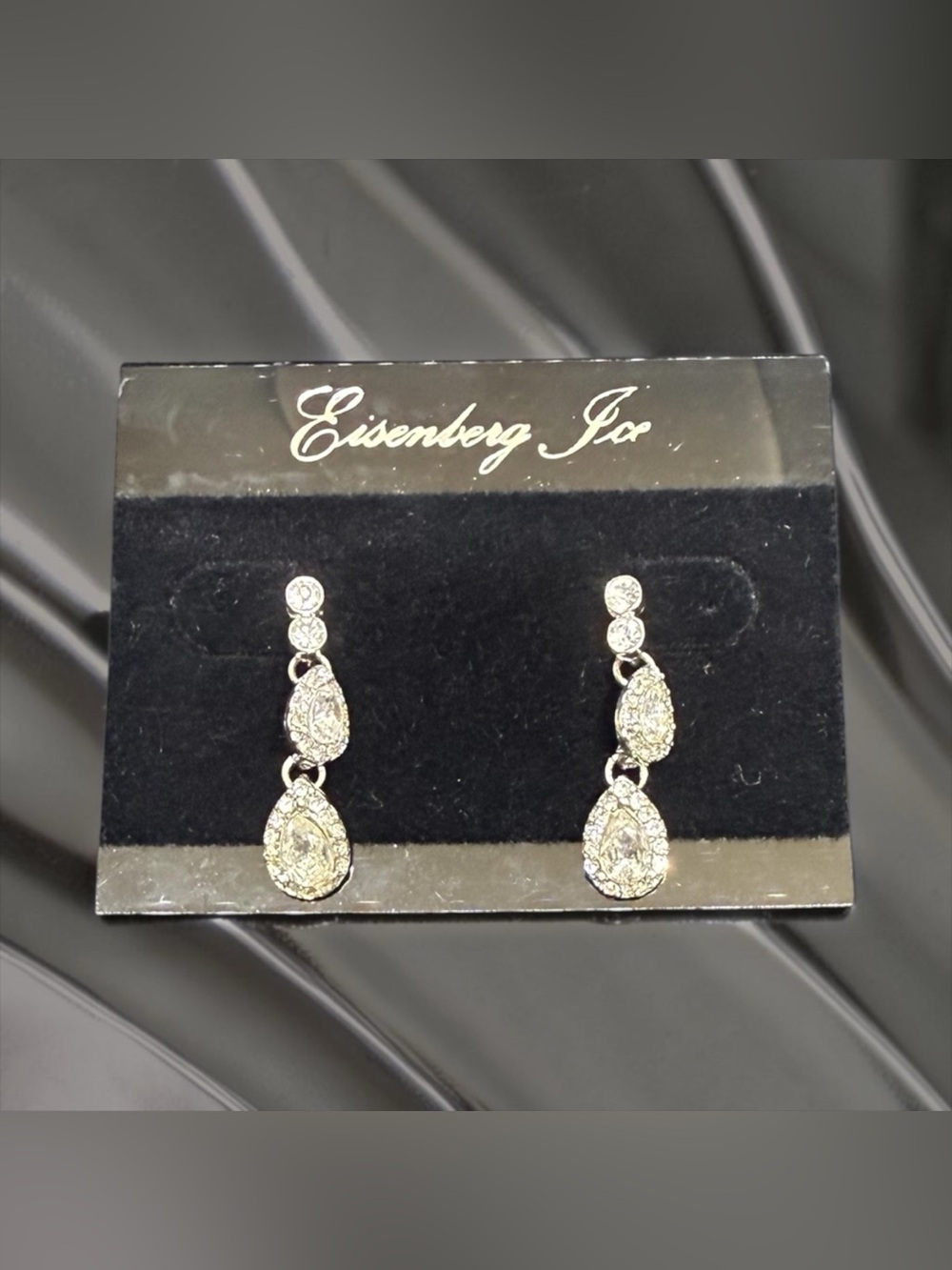 🩶EISENBERG ICE🩶Vintage Silver-Tone Crystal Pave’ Teardrop Dangle Earrings/NIP